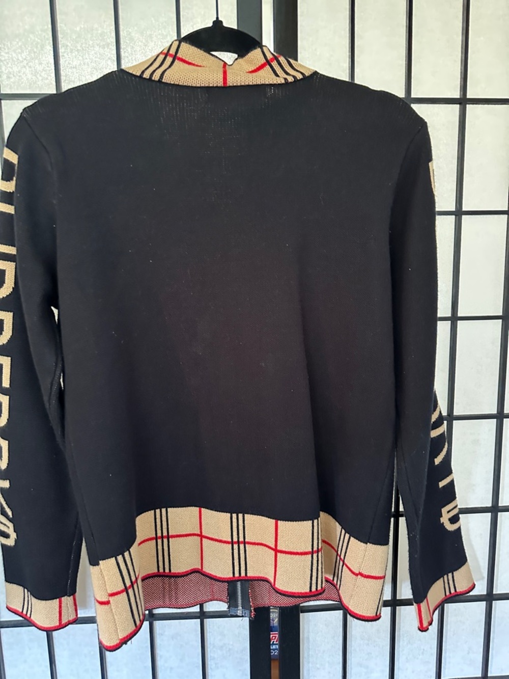 Burberry Black Zip Cardigan with Beige & Red Check Trim - Picture 5 of 5